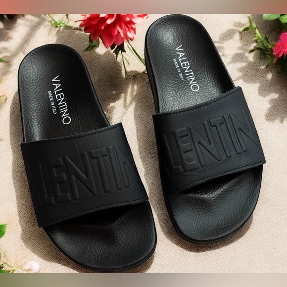 VALENTINO BY MARIO VALENTINO Leather Logo Slide Sandals Size 37 - Picture 8 of 10